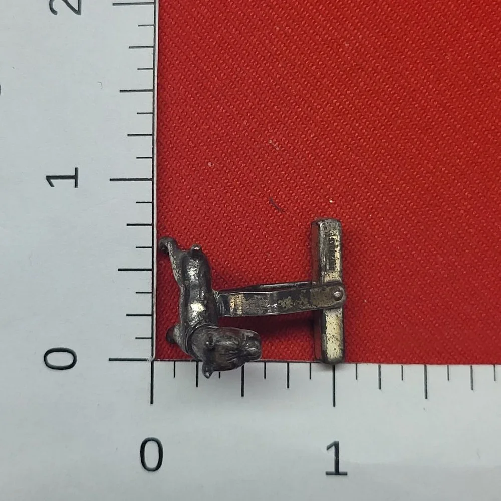 Vintage Signed Sterling Silver 3D Mechanics Heads Dog Cufflinks